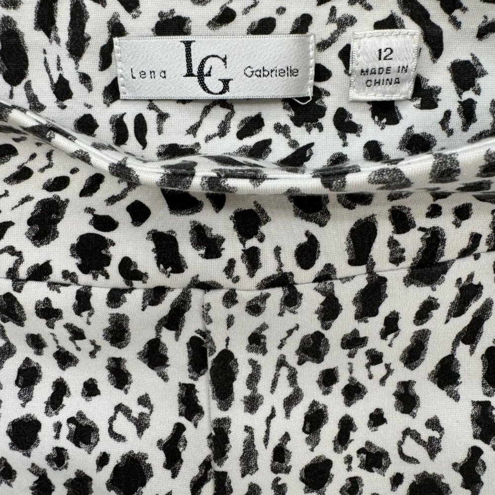 Lena Gabrielle Animal Print Pants Womens Black White Pull On Stretch Size 12 - Picture 4 of 10